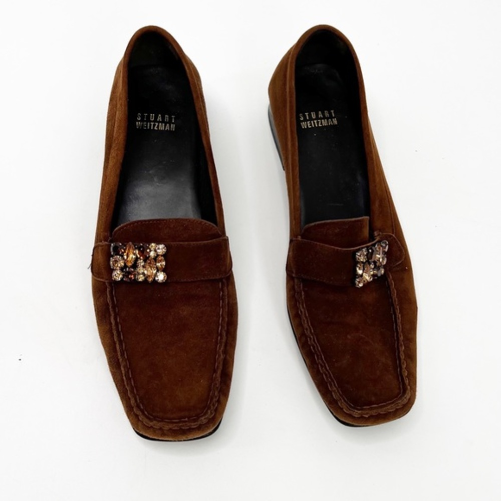 Stuart Weitzman Brown Loafers with Embellishment